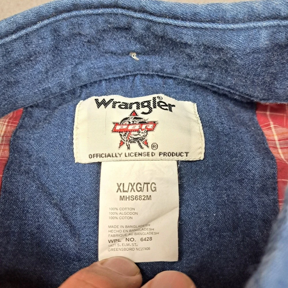 Wrangler PBR Button Down Shirt Mens Size XL Red Plaid Rodeo Bull Riding Official